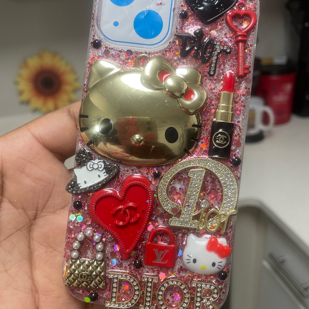Hello Kitty Gold & Red Embellished Glitter Phone Case